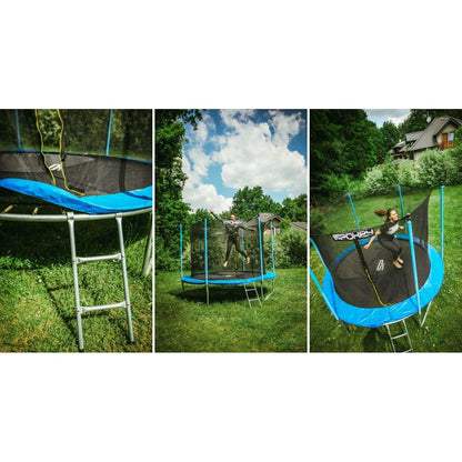 Spokey Jumper III Trampolína černo-modrá, průměr 305 cm s ochrannou sítí a žebříkem