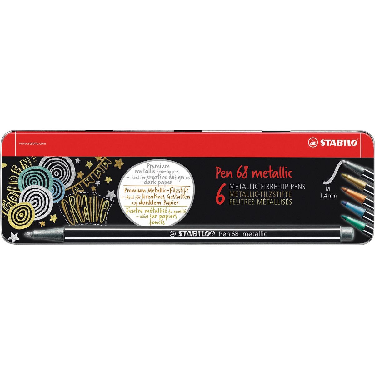 Prémiový vláknový metalický fix STABILO Pen 68 metallic 6 ks sada v plechu