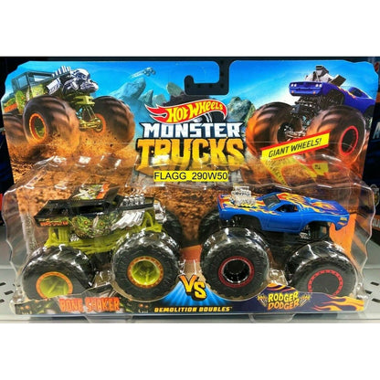 Mattel Hot Wheels Monster trucks demoliční duo Bone Shaker VS Rodger Dodger