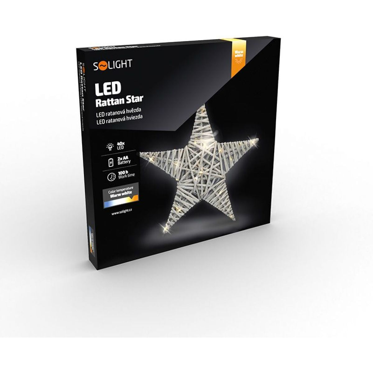 LED ratanová hvězda, 40 x LED, 2 x AA, 40 cm