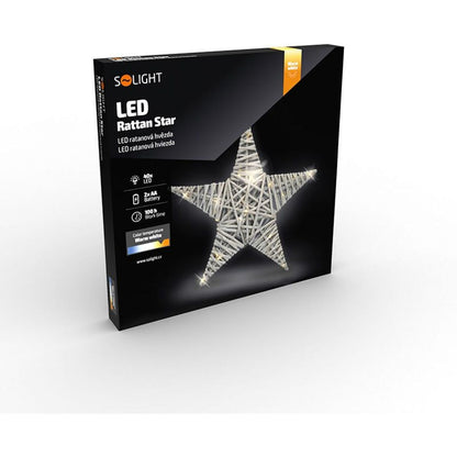 LED ratanová hvězda, 40 x LED, 2 x AA, 40 cm