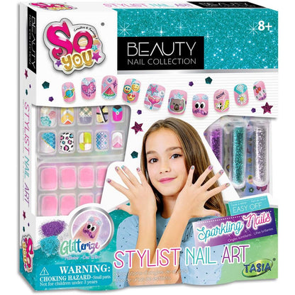 Tasia Stylová sada Nail Art s třpytkami a samolepkami