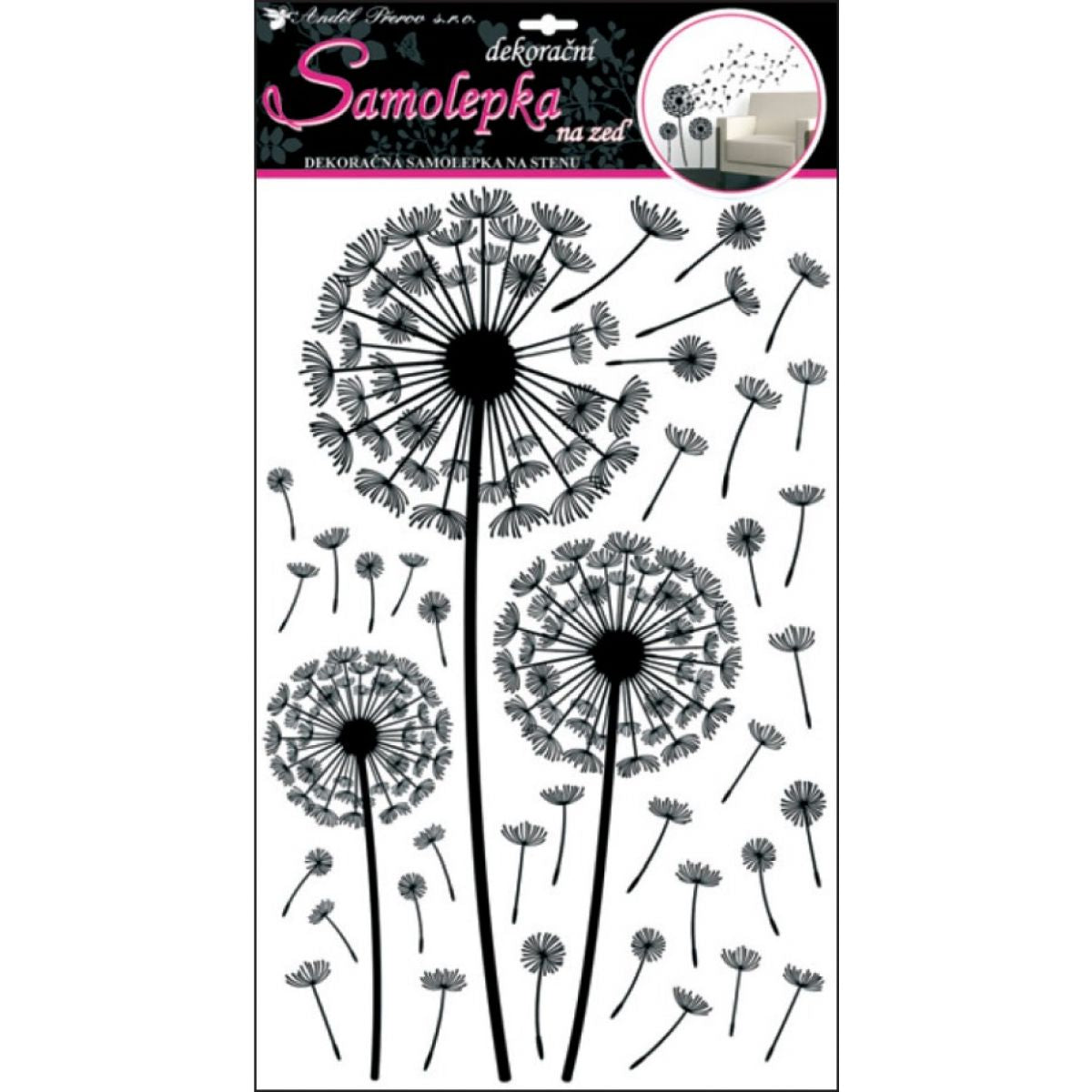 Anděl Samolepky na zeď Pampeliška černá 50 x 32 cm