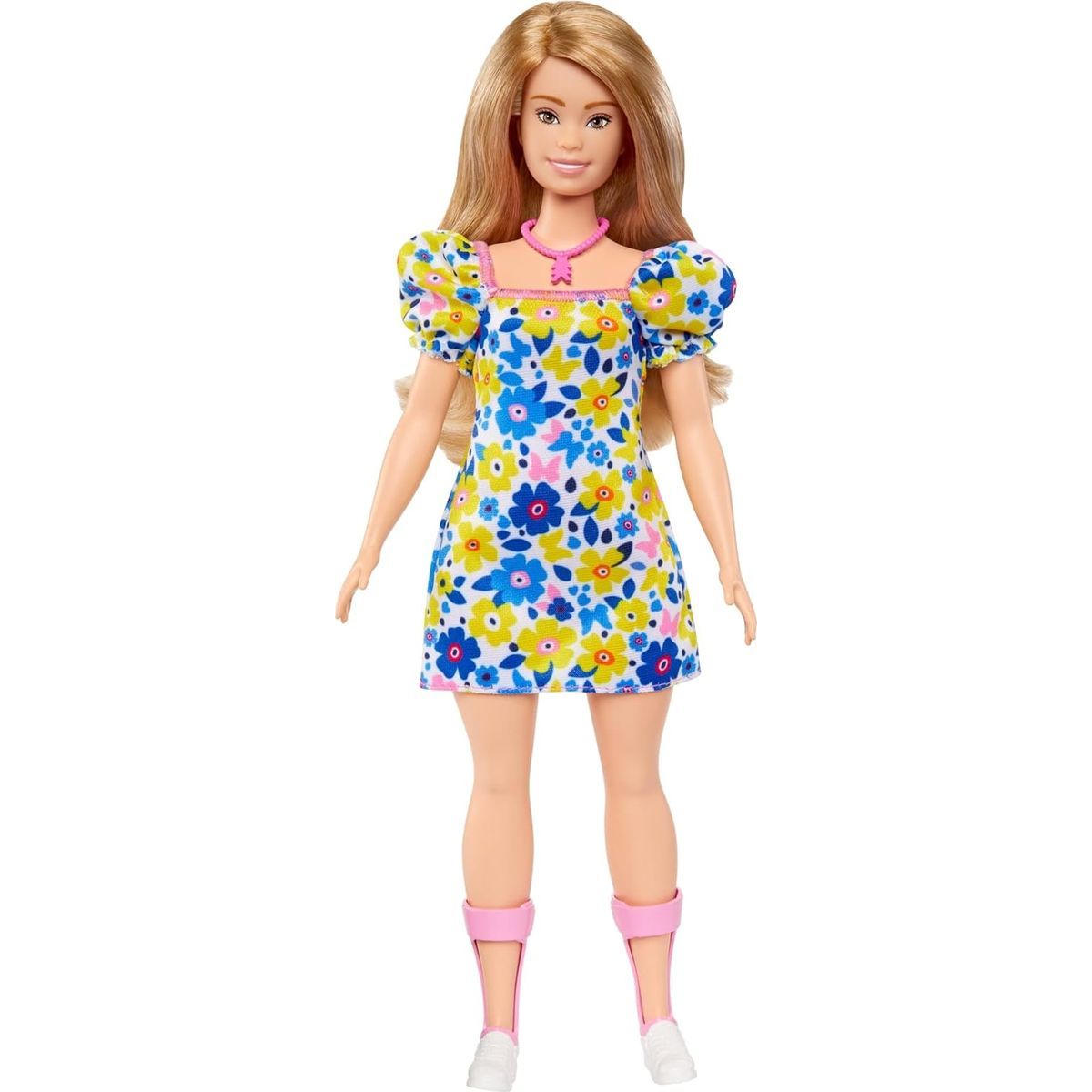 Mattel Barbie modelka šaty s modrými a žlutými květinami