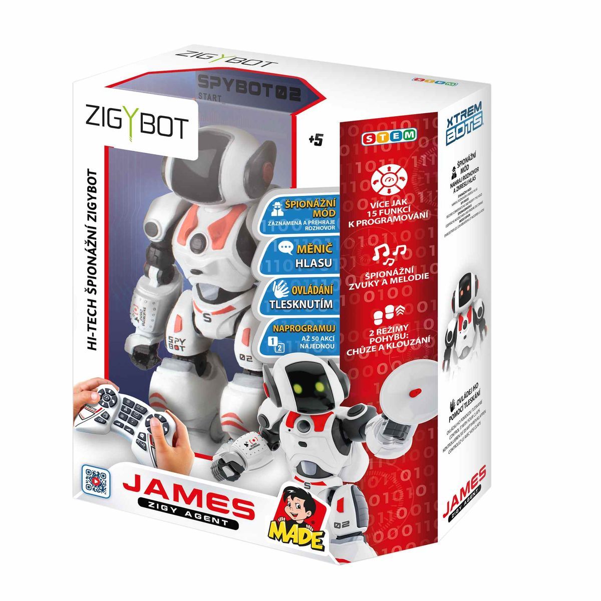 Robot Zigybot James, špion, programovací, 20 funkcí, 27 cm