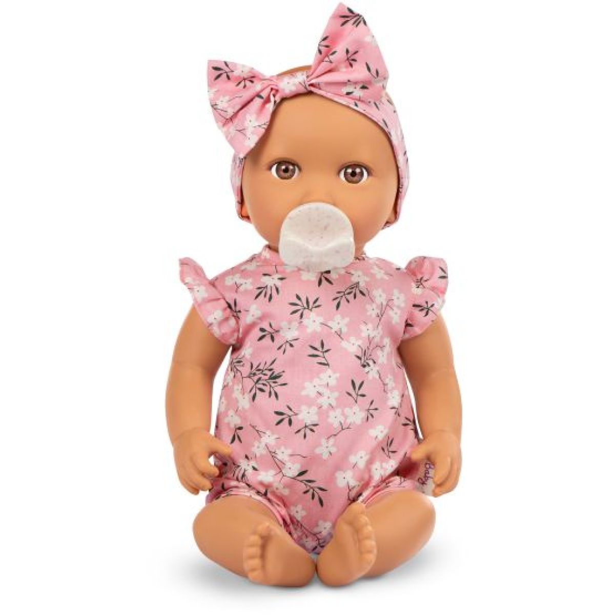 LullaBaby Panenka 35 cm v overalu s čelenkou Floral Pink