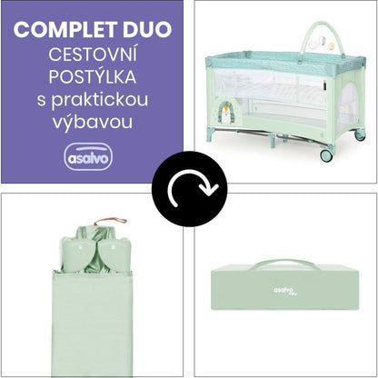 Asalvo COMPLET DUO cestovní postýlka s druhým dnem a hrazdičkou, hedgehog