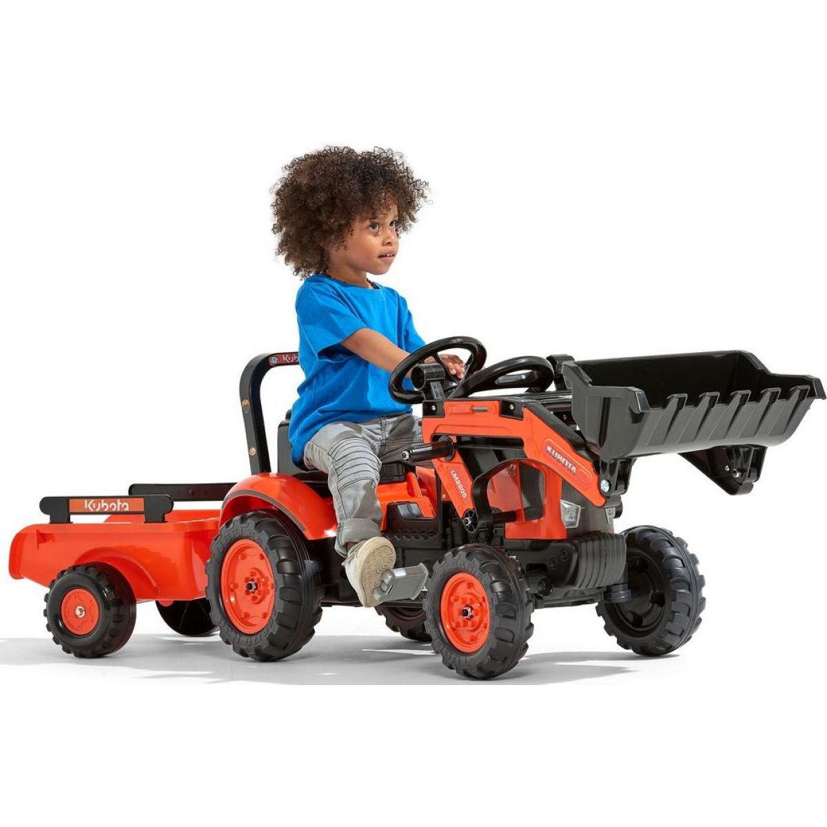 Falk Traktor šlapací Kubota M7171 s valníkem a přední lžící oranž