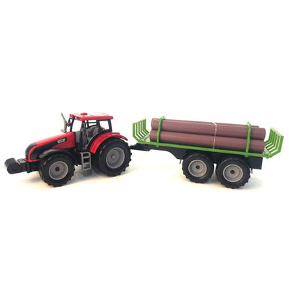 Alltoys Traktor na setrvačník s valníkem a se dřevem červený