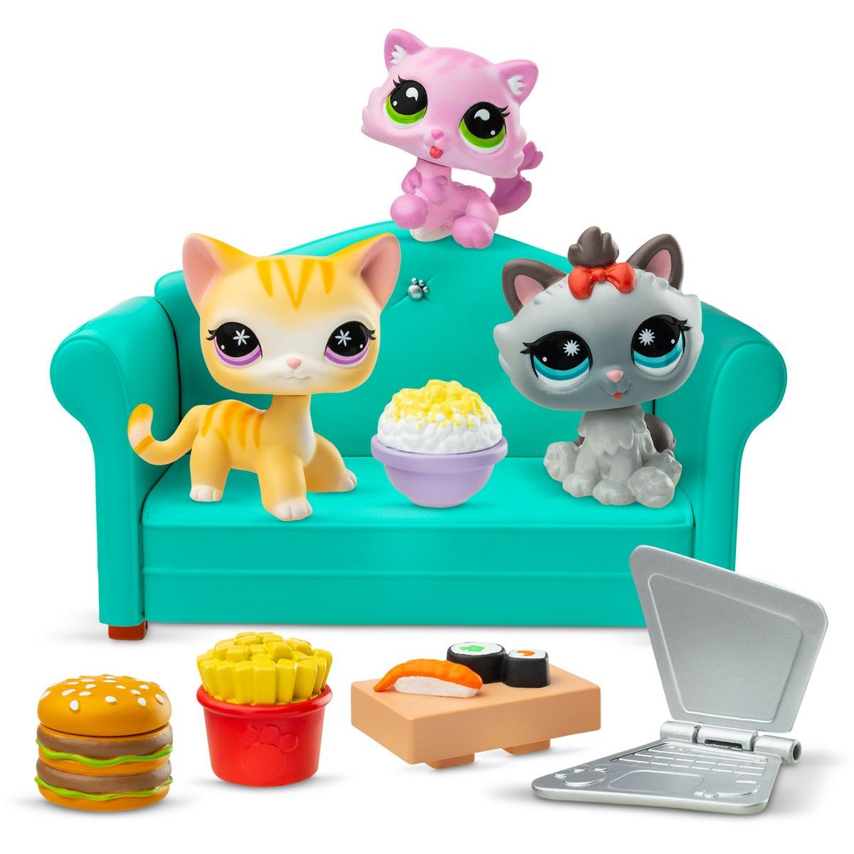 Littlest Pet Shop Bufet Sada 3 figurek s oranžovou, šedou kočkou a koťátkem