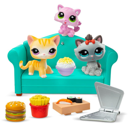 Littlest Pet Shop Bufet Sada 3 figurek s oranžovou, šedou kočkou a koťátkem