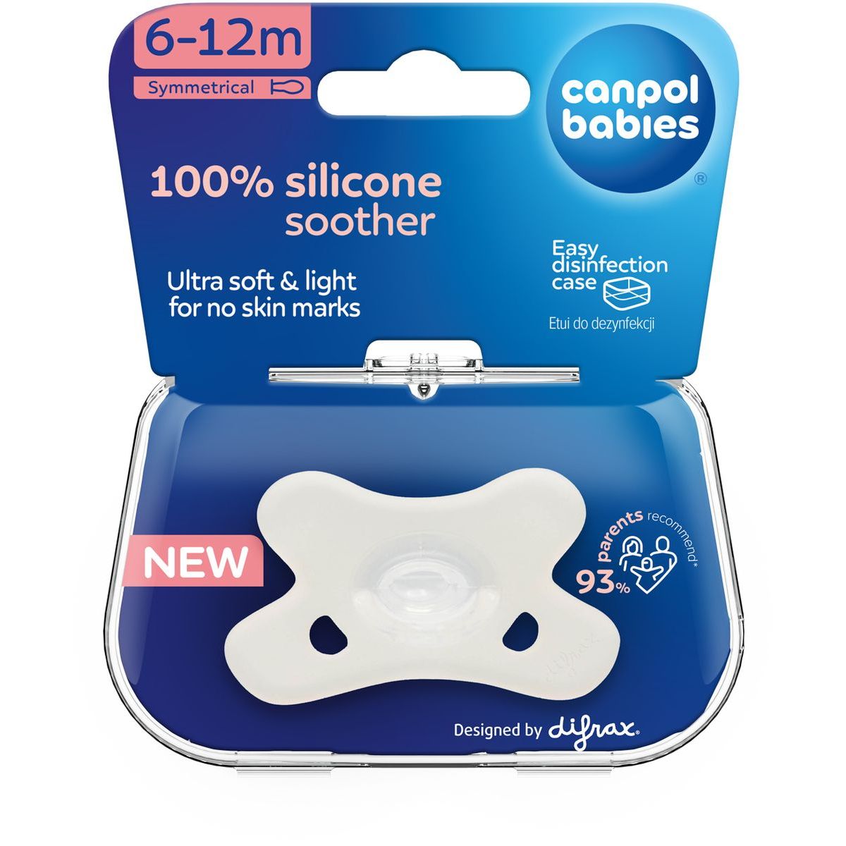 Canpol babies Dudlík  silikonový symetrický 6-12m 1 ks bílý