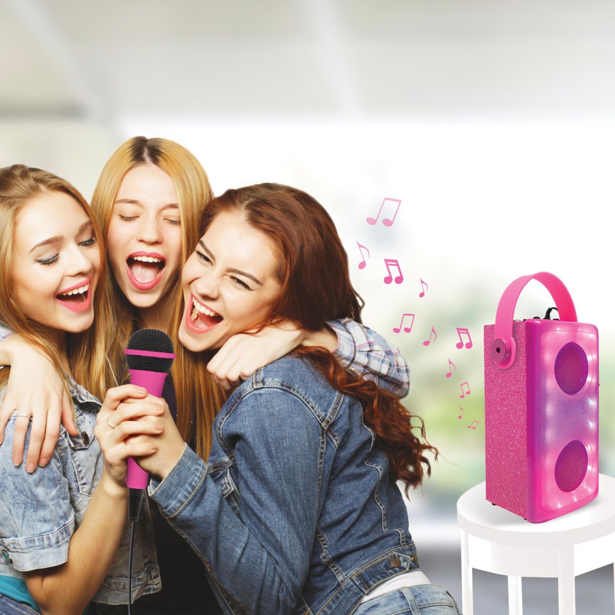 Lexibook iParty bluetooth reproduktor růžový s mikrofonem a světelnými efekty