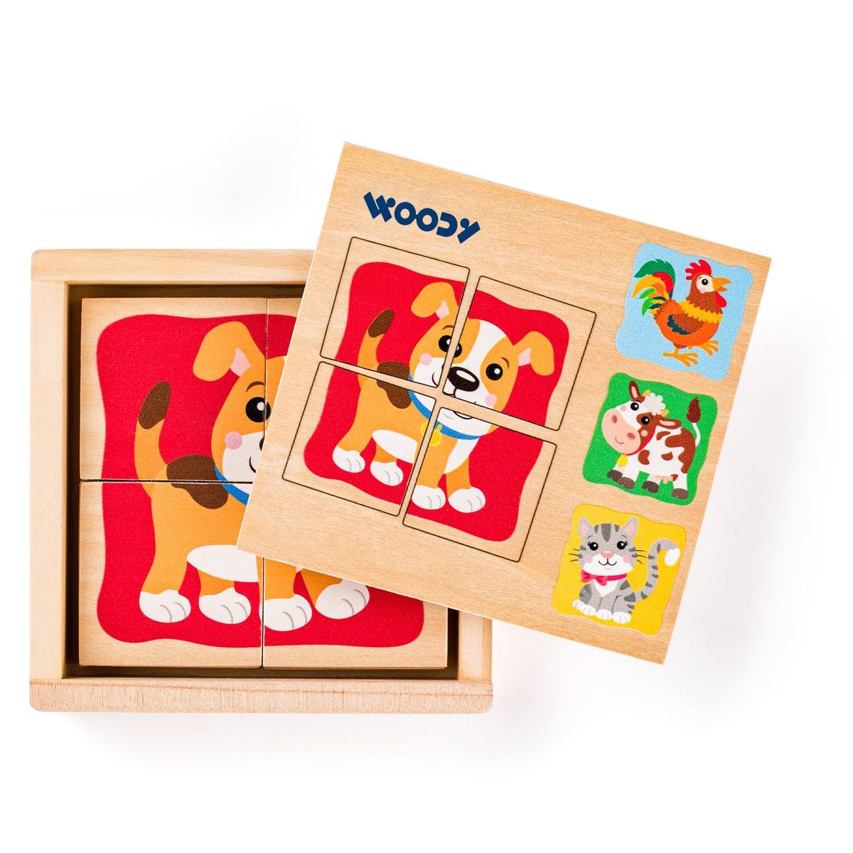 Woody Minipuzzle - Zvířátka v dř. krabičce