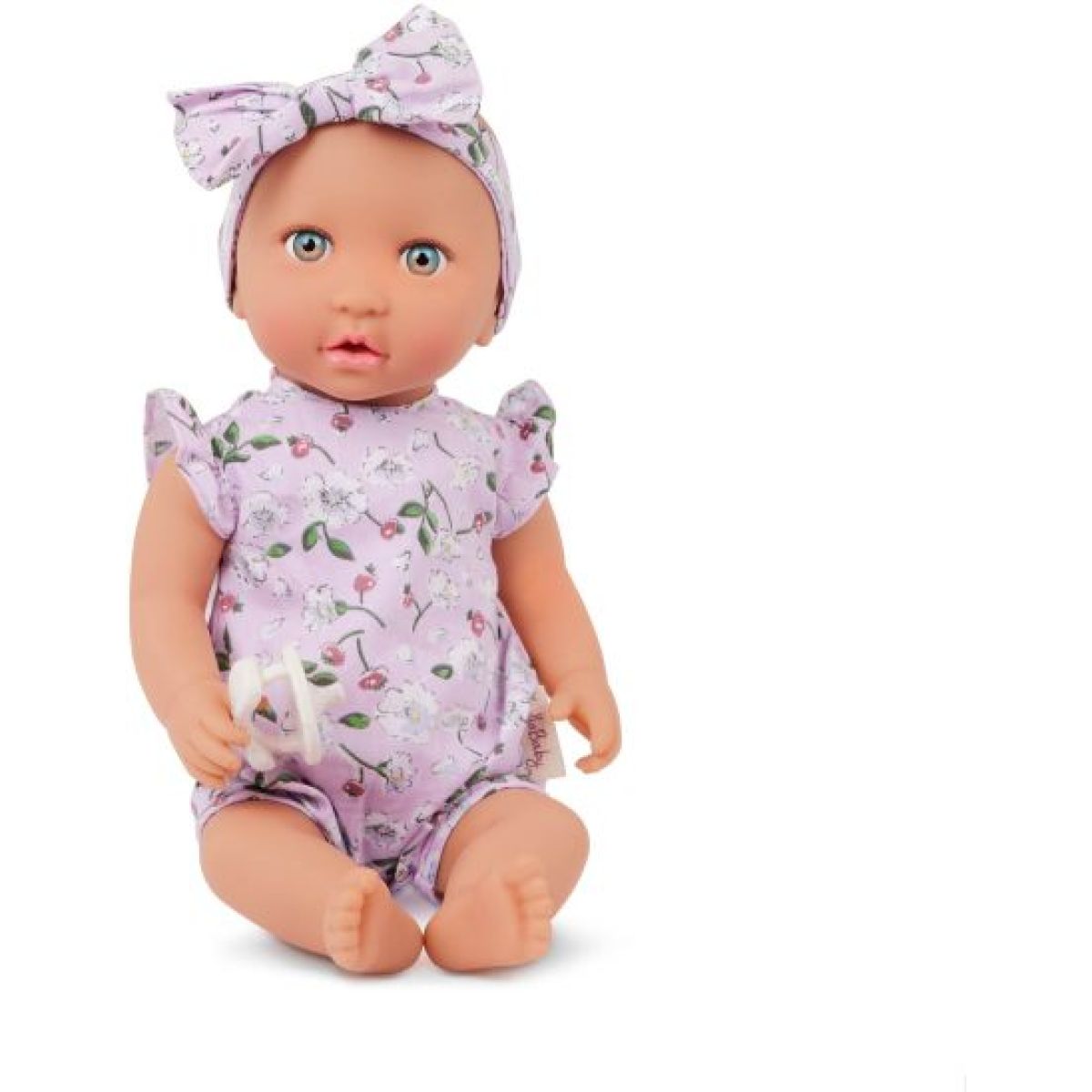 LullaBaby Panenka 35 cm v overalu s čelenkou Floral Lila