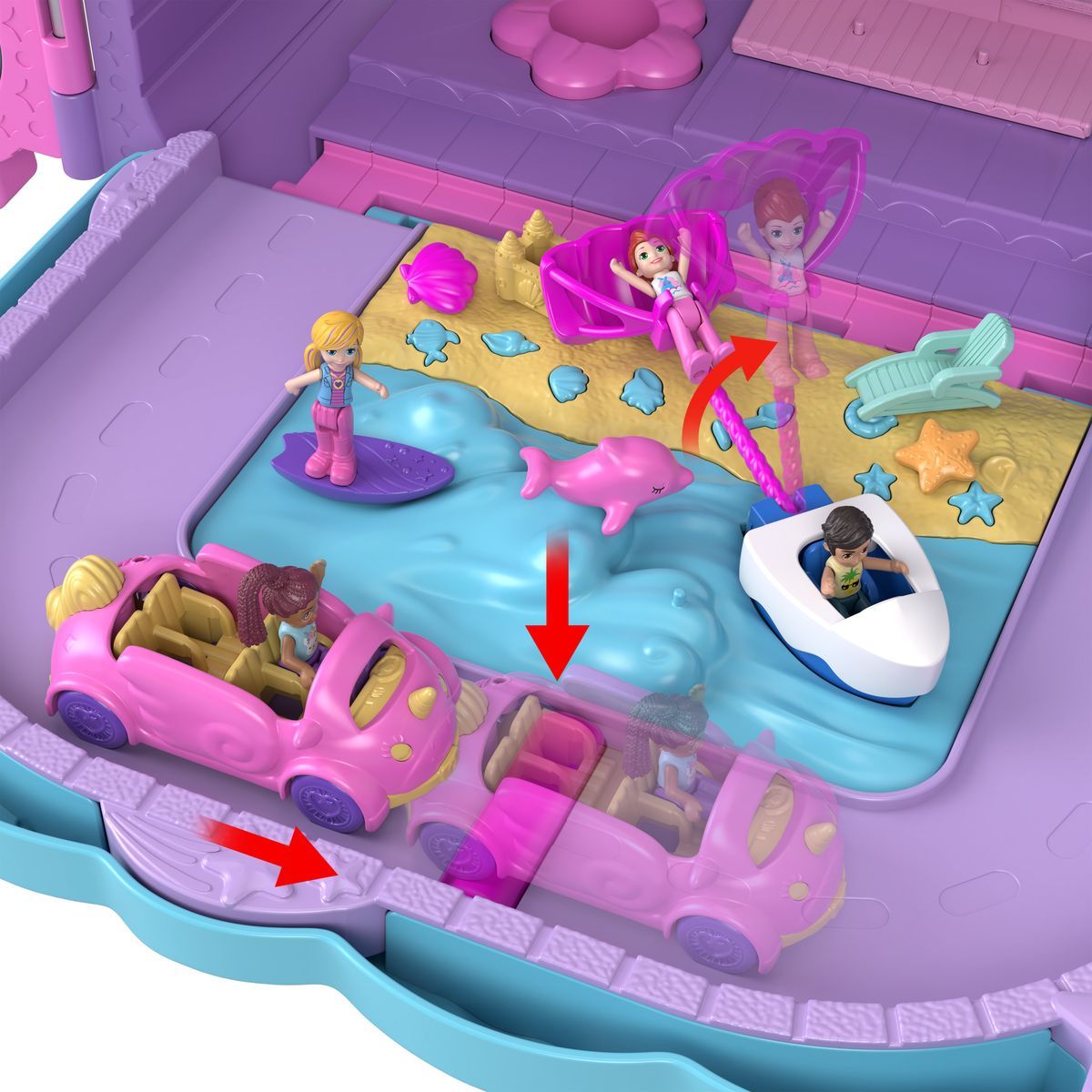Polly Pocket Prázdninové letovisko v kufříku, 4 pidi panenky, doplňky HKV43