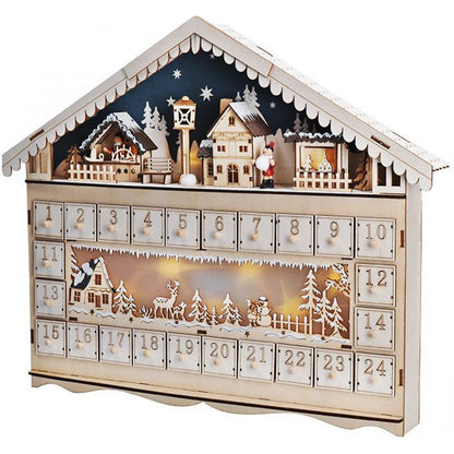 LED adventní kalendář - horská chata, 10 x LED, 50 x 40 cm, 2 x AA