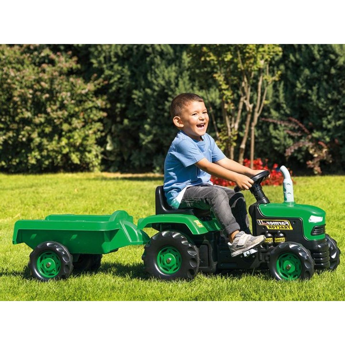 Dolu Dětský traktor šlapací s vlečkou zelený