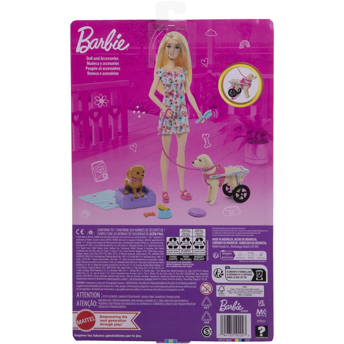 Barbie panenka a pejsek s invalidním vozíčkem