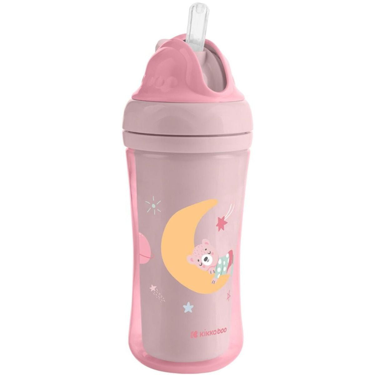 KikkaBoo Hrnek se silikonovým brčkem 220ml 8m+ Moony me Pink