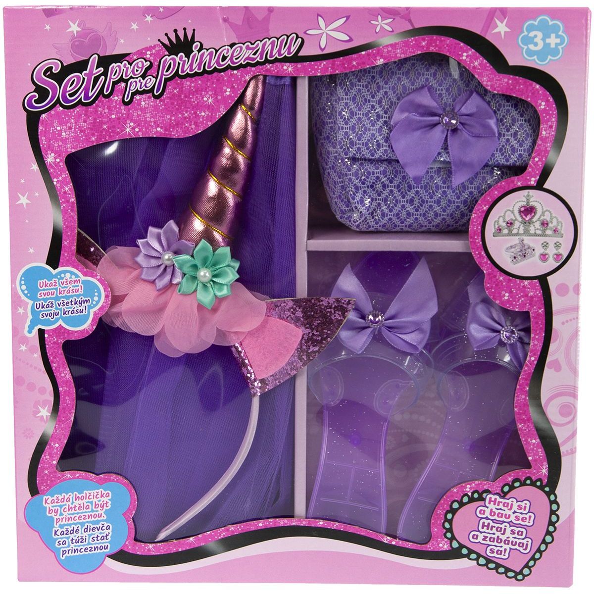 Alltoys Set pro princeznu pantoflíčky, kabelka, sukýnka, čelenka
