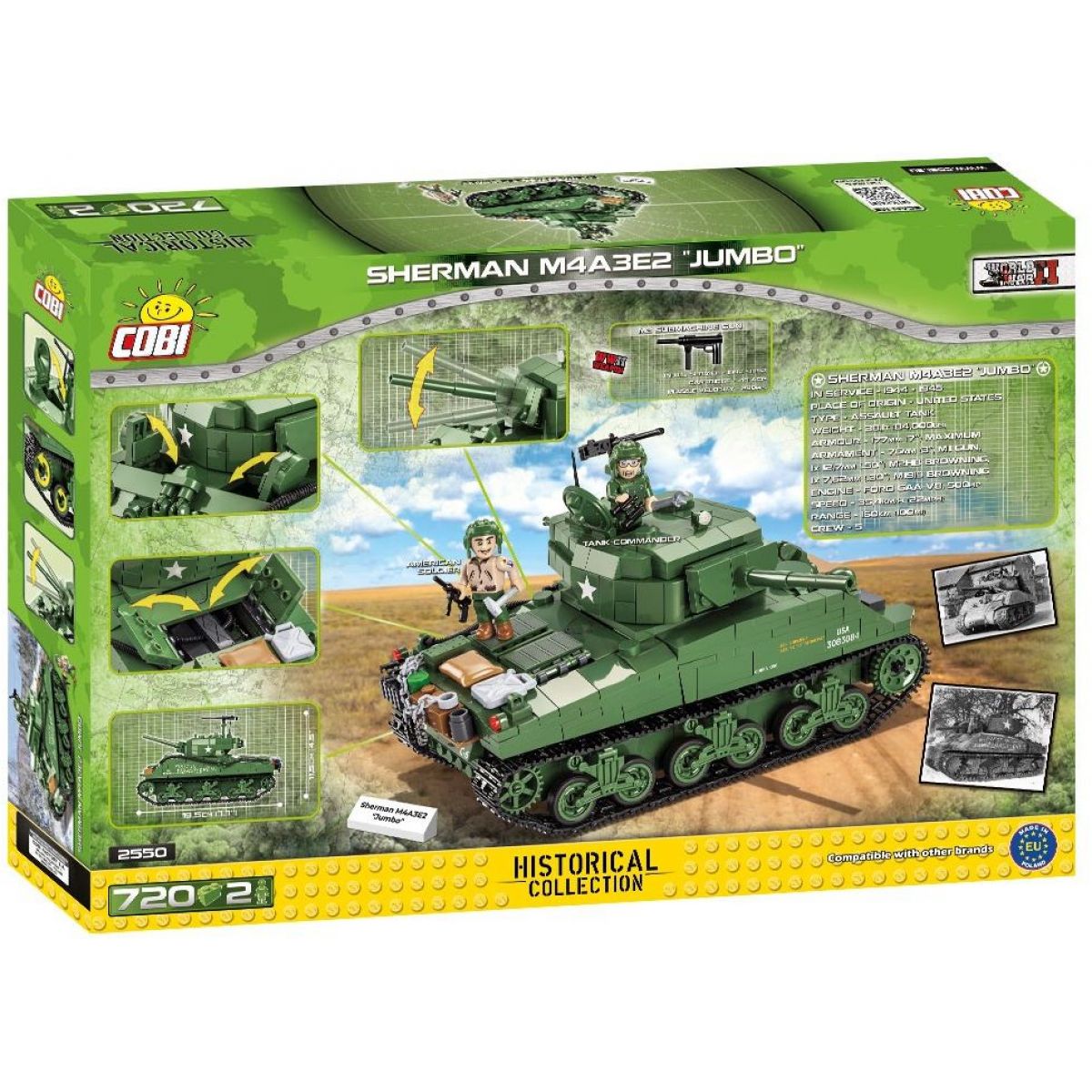 Cobi 2550 II. světová válka Sherman M4A3E2 Jumbo 720 dílků