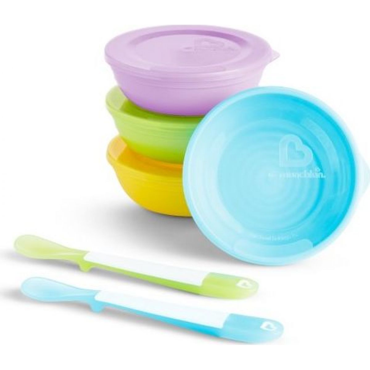 Munchkin Set barevných misek s víčky a lžičkami