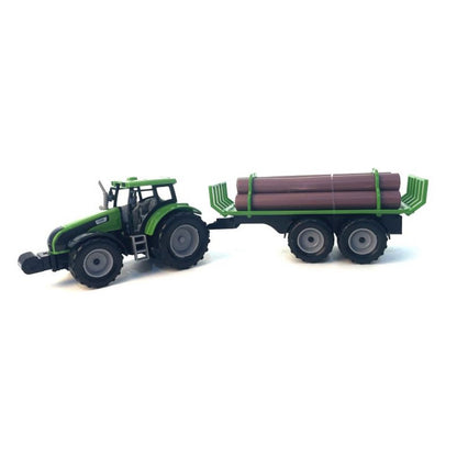 Alltoys Traktor na setrvačník s valníkem a se dřevem zelený