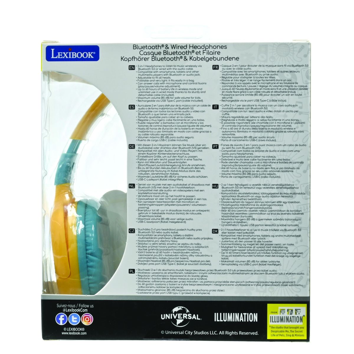 Lexibook 2v1 bluetooth skládací sluchátka Mimoni s limitem hlasitosti