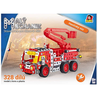 Stavebnice Malý mechanik hasičské auto s plošinou 328 ks