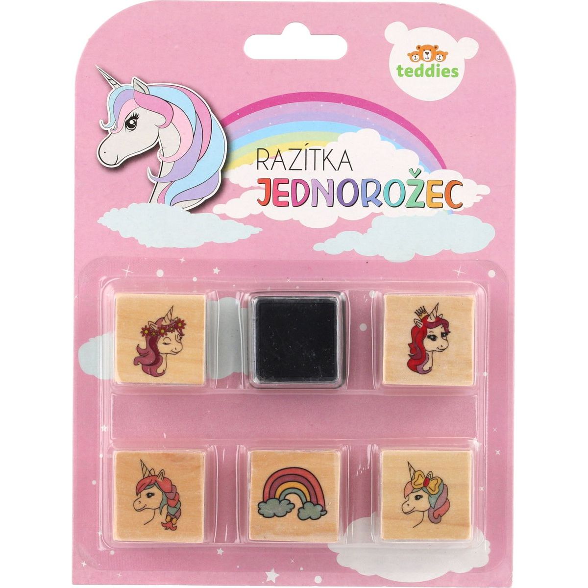 Razítka dřevěná  5+1 s poduškou motiv jednorožci