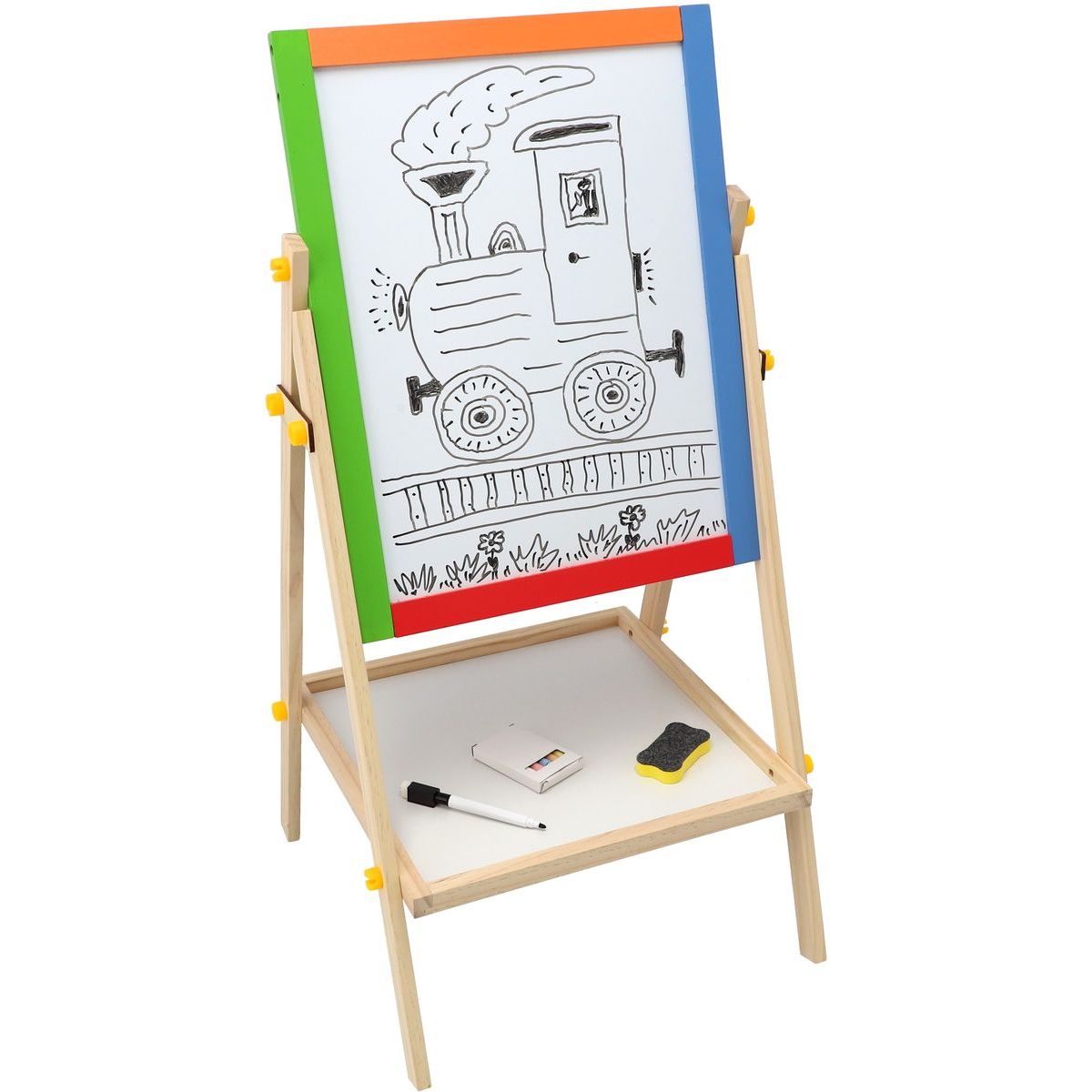 Teddies Tabule oboustranná magnetická dřevo černá-bílá 35x43cm s doplňky v krabici 44x63cm