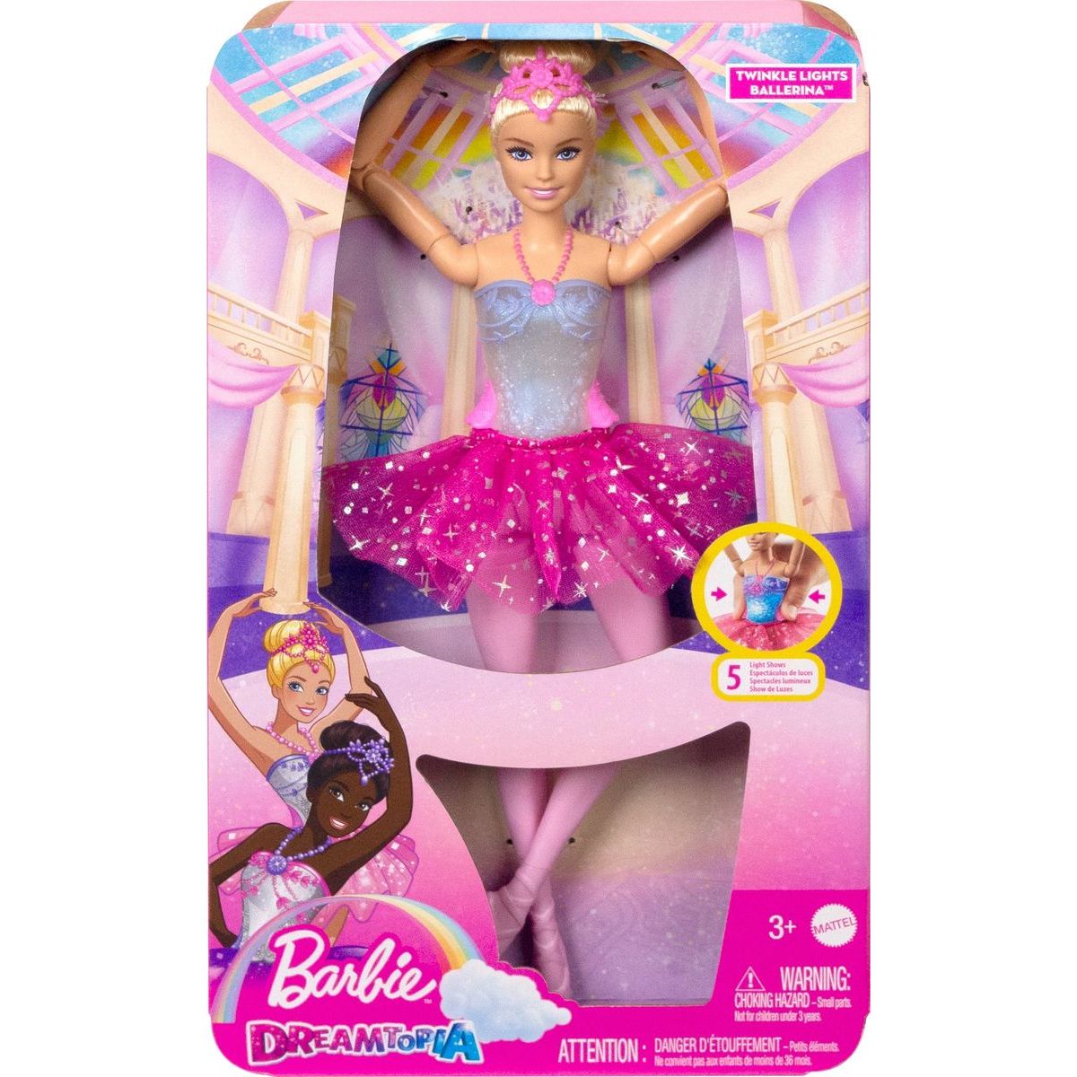 Mattel Barbie svítící magická baletka s růžovou sukní 31 cm