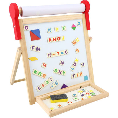 Teddies Tabule oboustranná magnetická dřevo černá-bílá 33x33cm s rolí papíru s doplňky v krabici 37x43cm