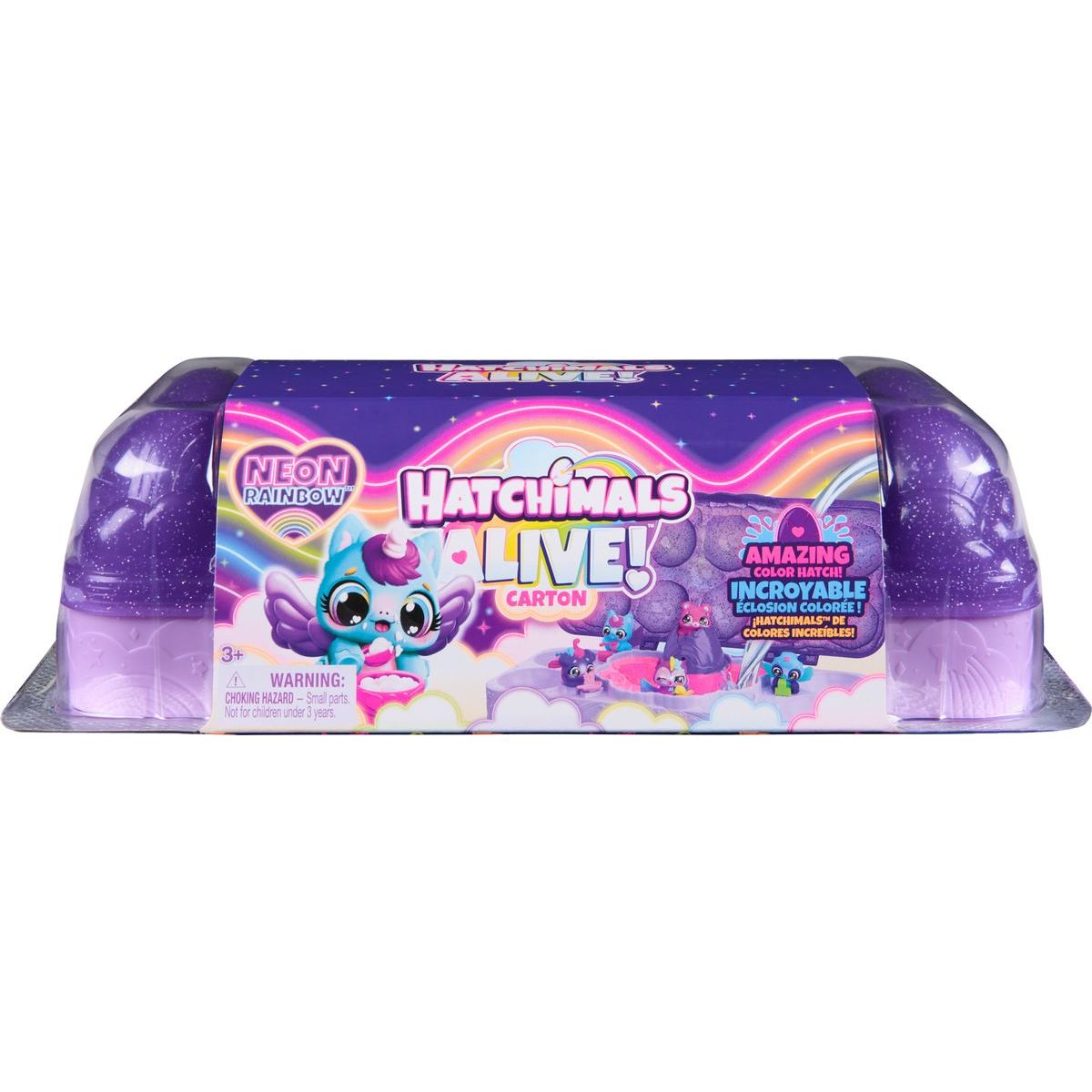 Hatchimals karton zvířátek neónová duha