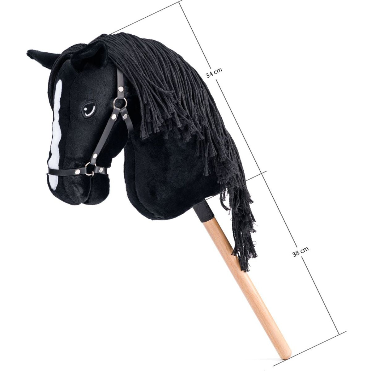 Hobby horse Cortez, černý kůň na tyči, provázková hříva