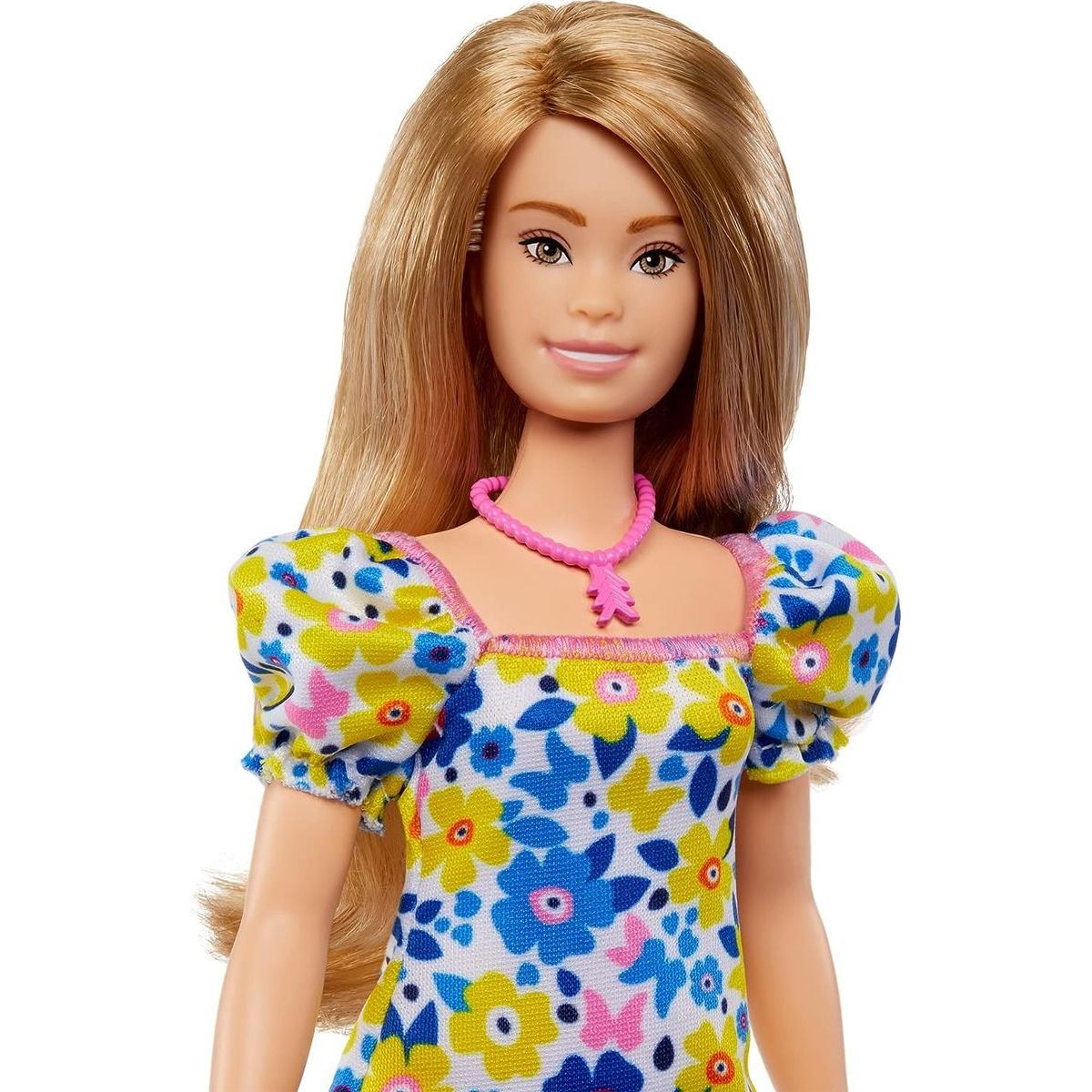 Mattel Barbie modelka šaty s modrými a žlutými květinami