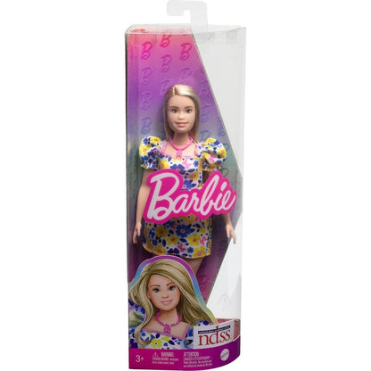 Mattel Barbie modelka šaty s modrými a žlutými květinami
