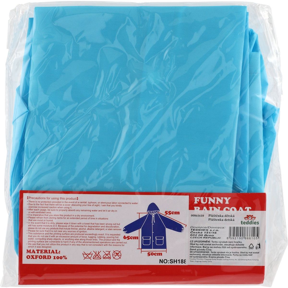 Pláštěnka dětská medvídek velikost 110 - 120 cm modrá