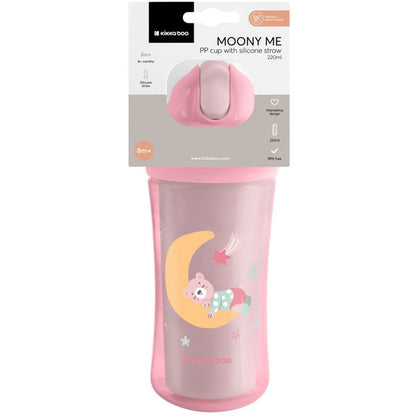 KikkaBoo Hrnek se silikonovým brčkem 220ml 8m+ Moony me Pink