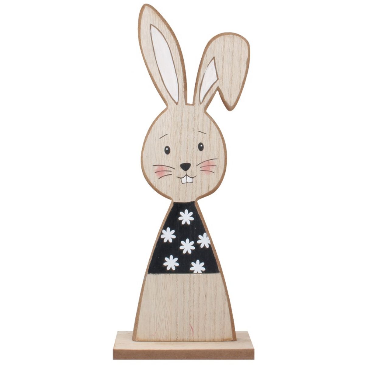 Anděl Zajíček dřevěný na postavení s kytičkami 12 x 30 cm