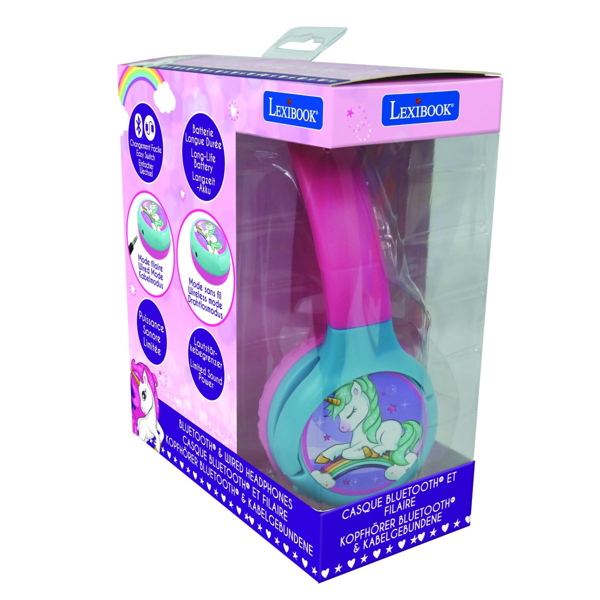 Lexibook 2v1 bluetooth skládací sluchátka Jednorožec s limitem hlasitosti
