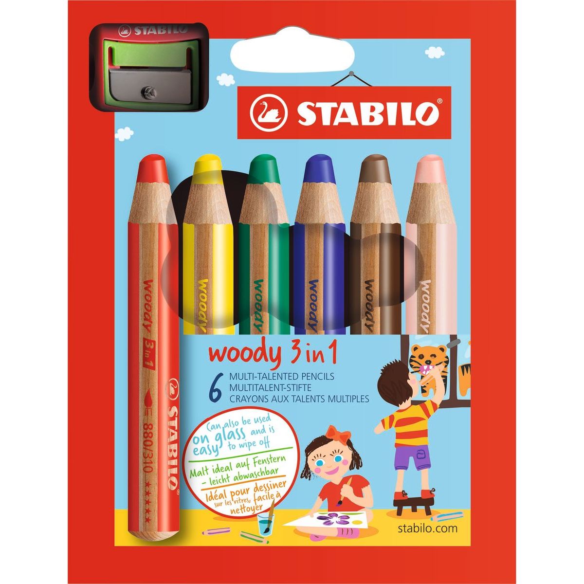 Pastelka, vodovka & voskovka v jednom STABILO woody 3 in 1 6 ks sada s ořezávátkem