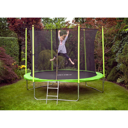Trampolína CROSS se sítí a žebříkem, zeleno-černá, 306 x 306 x 250 cm