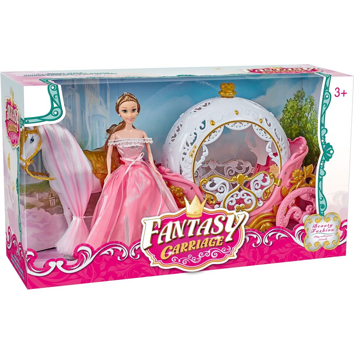 Sparkys Magický kočár růžový s Pegasem a panenkou - světlo, zvuk