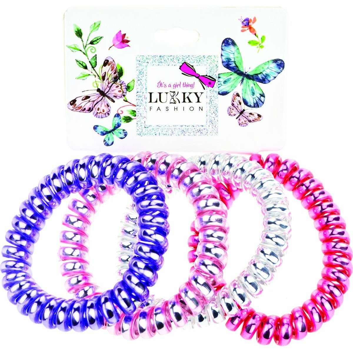 Lukky Fashion gumičky do vlasů, 4 set - barvy bílá, růžová, červená, lila