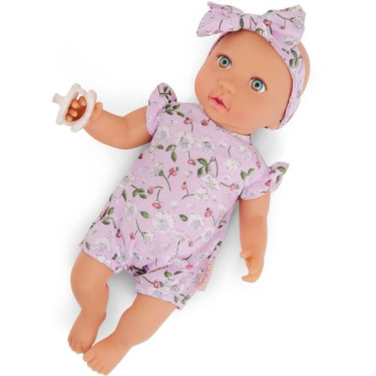 LullaBaby Panenka 35 cm v overalu s čelenkou Floral Lila