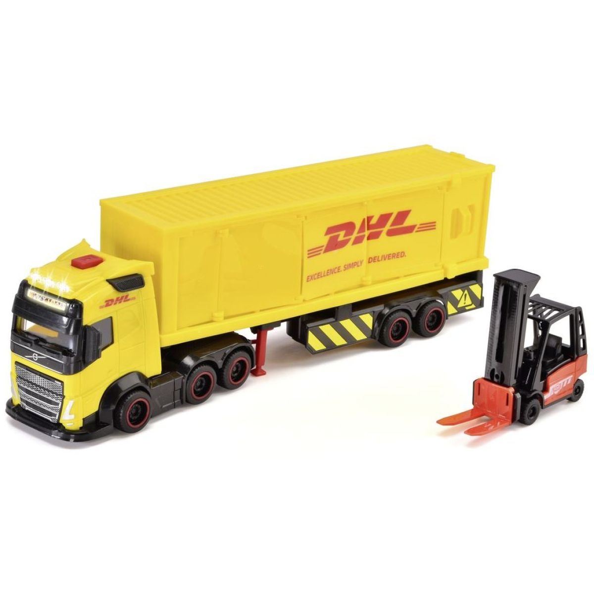 Dickie DHL nákladní auto Volvo FH 16 s vysokozdvižným vozíkem 35 cm