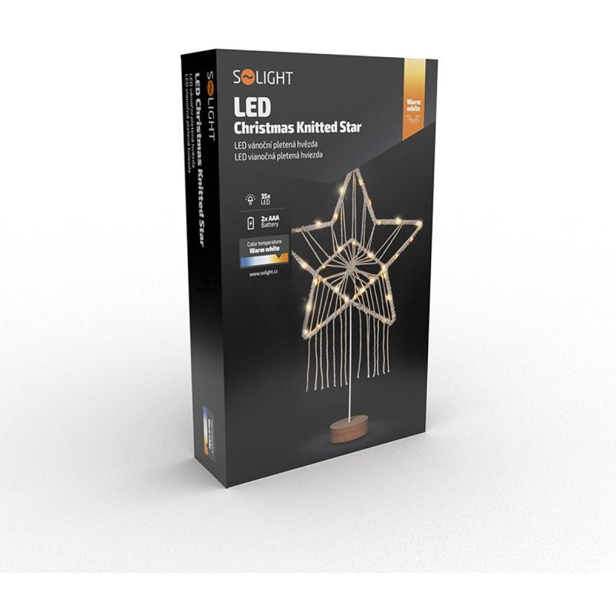 LED vánoční hvězda stolní, pletená, 35 x LED, 2 x AAA