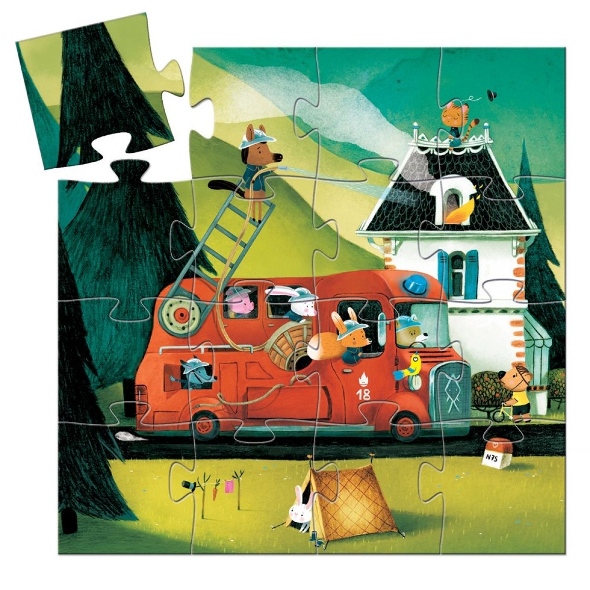 Djeco Puzzle Hasičské auto 16 dílků